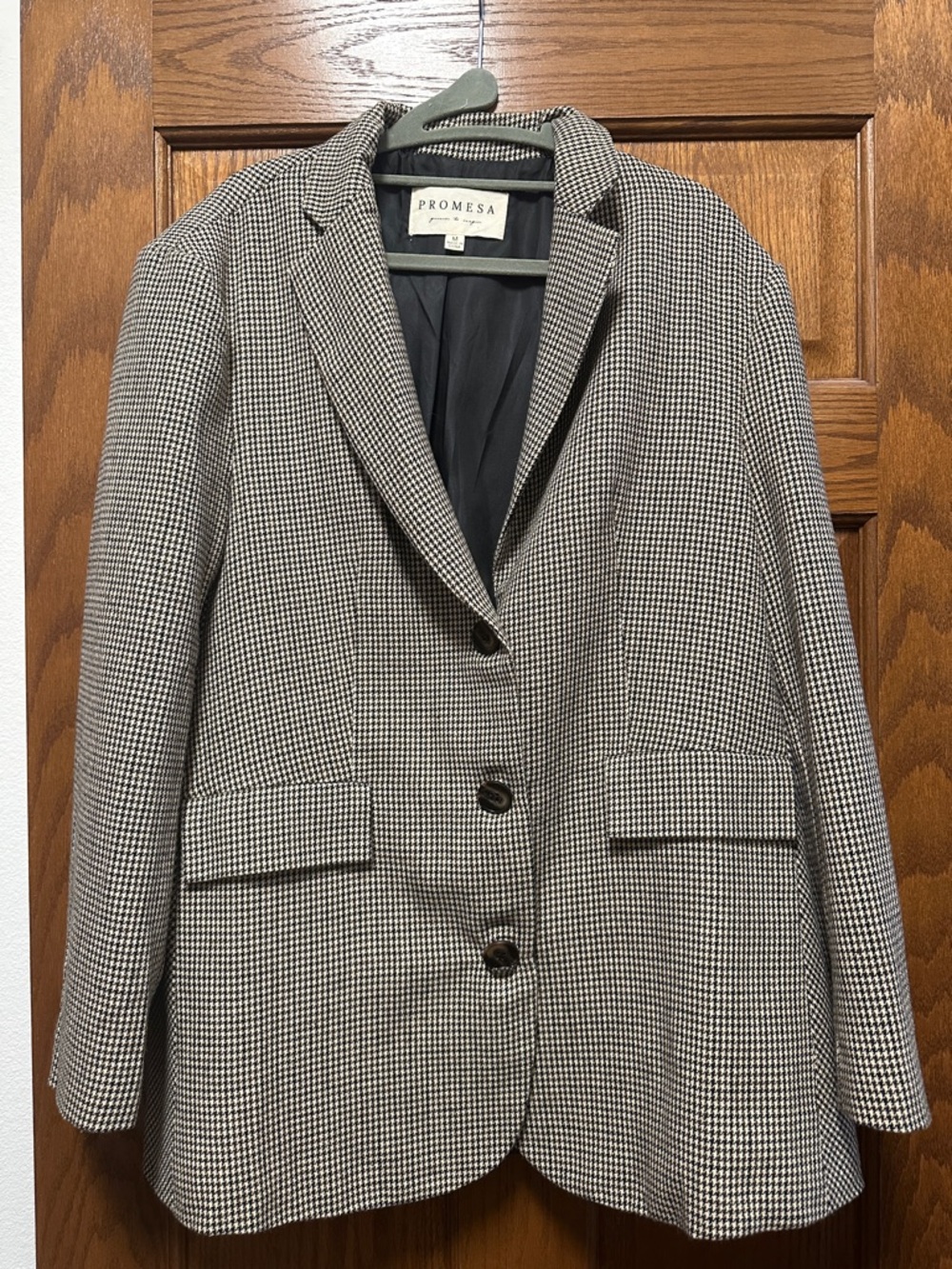 Promesa Women's Houndstooth Blazer Jacket - Black and White and Brown Pattern